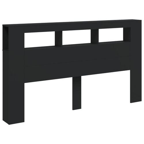 Sengegavl med LED-lys 180x18,5x103,5 cm konstrueret træ sort