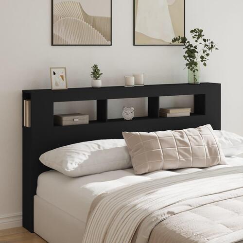 Sengegavl med LED-lys 180x18,5x103,5 cm konstrueret træ sort