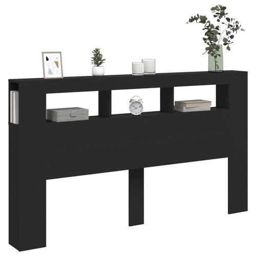 Sengegavl med LED-lys 180x18,5x103,5 cm konstrueret træ sort
