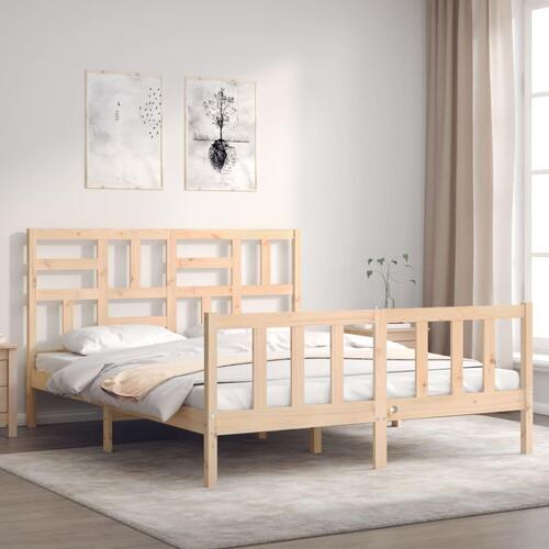 Sengeramme med sengegavl kingsize massivt træ