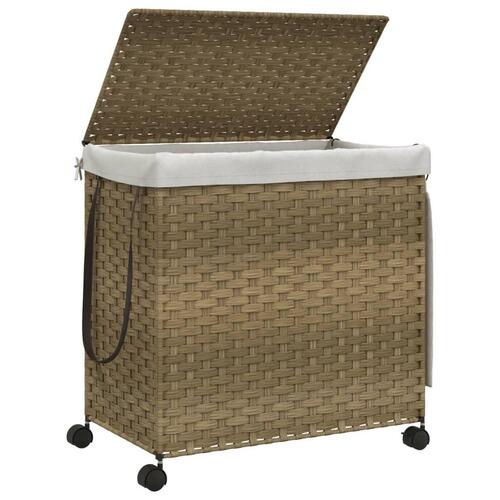 Vasketøjskurv med hjul 60x35x60,5 cm rattan