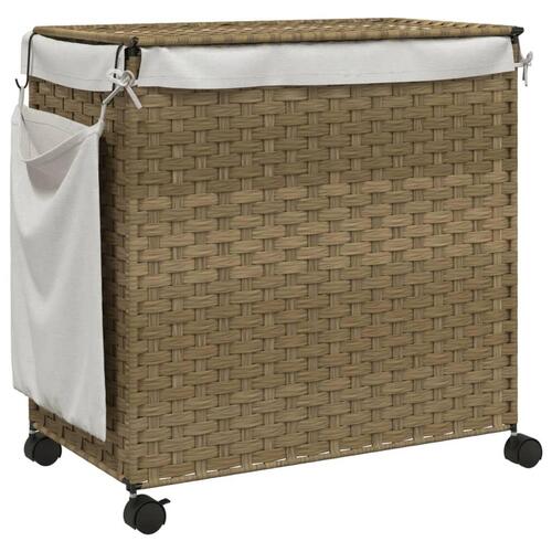 Vasketøjskurv med hjul 60x35x60,5 cm rattan