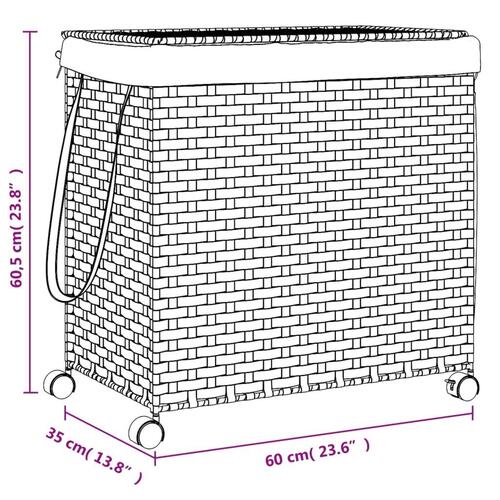 Vasketøjskurv med hjul 60x35x60,5 cm rattan
