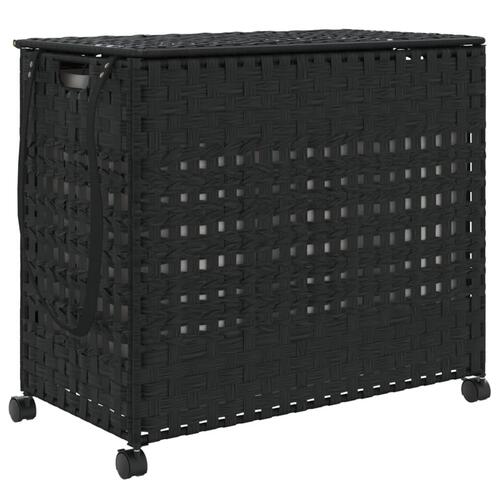 Vasketøjskurv med hjul 66x35x60 cm rattan sort