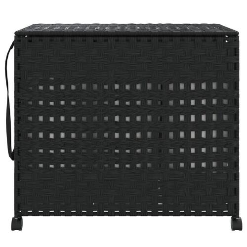 Vasketøjskurv med hjul 66x35x60 cm rattan sort