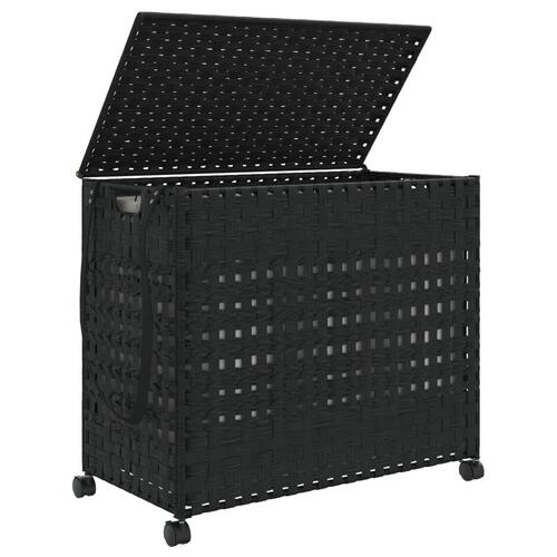 Vasketøjskurv med hjul 66x35x60 cm rattan sort