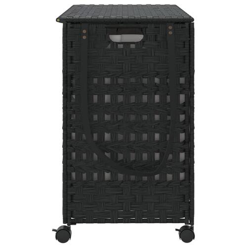 Vasketøjskurv med hjul 66x35x60 cm rattan sort