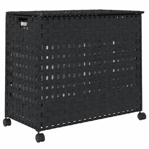 Vasketøjskurv med hjul 66x35x60 cm rattan sort