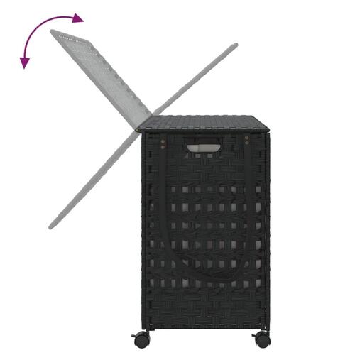 Vasketøjskurv med hjul 66x35x60 cm rattan sort