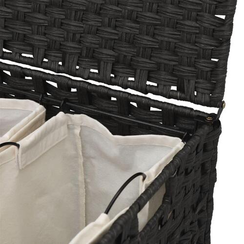 Vasketøjskurv med hjul 66x35x60 cm rattan sort