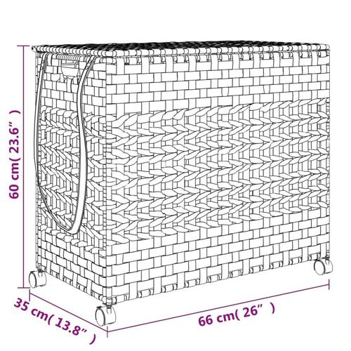 Vasketøjskurv med hjul 66x35x60 cm rattan sort