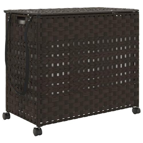 Vasketøjskurv med hjul 66x35x60 cm rattan mørkebrun