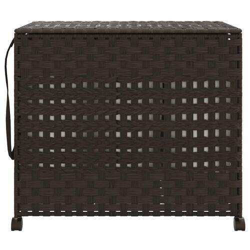 Vasketøjskurv med hjul 66x35x60 cm rattan mørkebrun