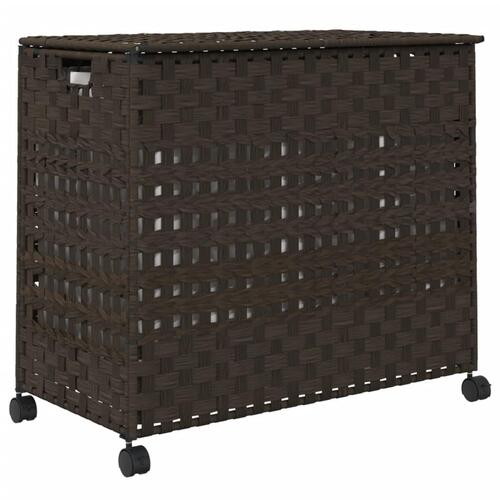 Vasketøjskurv med hjul 66x35x60 cm rattan mørkebrun