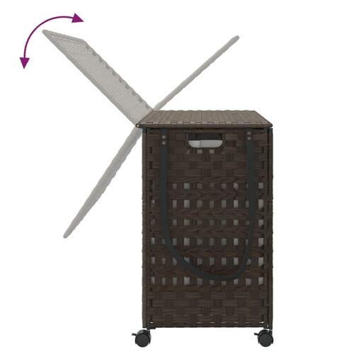 Vasketøjskurv med hjul 66x35x60 cm rattan mørkebrun