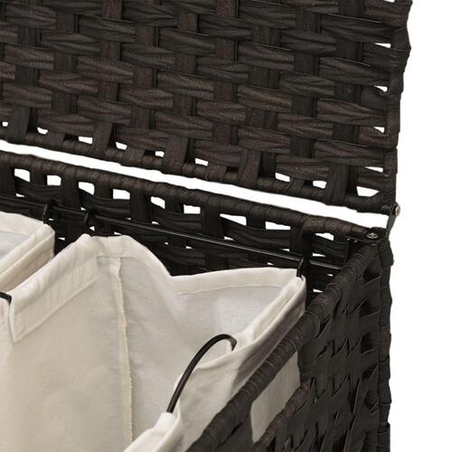 Vasketøjskurv med hjul 66x35x60 cm rattan mørkebrun