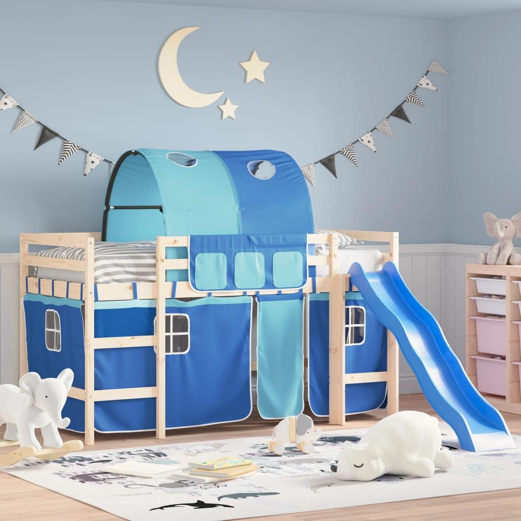 Gardiner med tunnel til højseng polyester blå