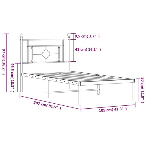 Sengeramme med sengegavl 100x200 cm metal sort