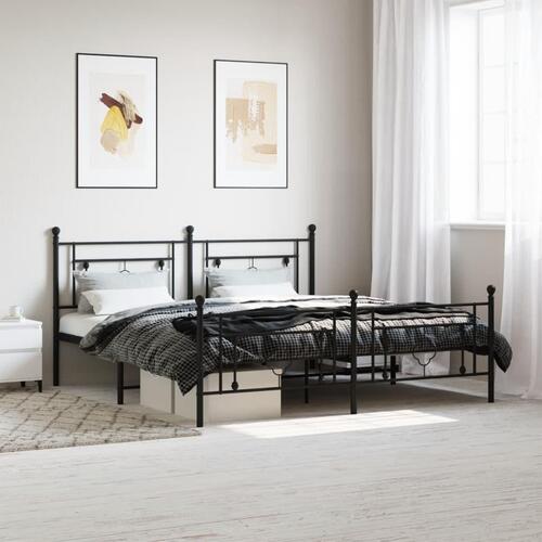 Sengeramme med sengegavl og fodgærde 183x213 cm metal sort