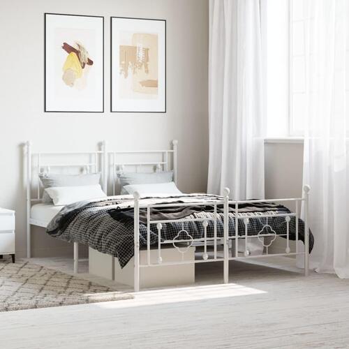 Sengeramme med sengegavl og fodgærde 135x190 cm metal hvid
