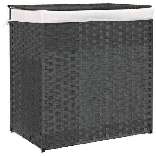 Vasketøjskurv med 2 sektioner 53x35x57 cm polyrattan grå