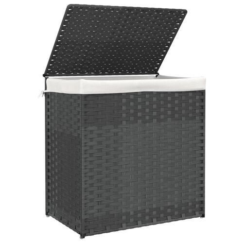 Vasketøjskurv med 2 sektioner 53x35x57 cm polyrattan grå