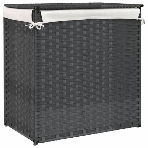 Vasketøjskurv med 2 sektioner 53x35x57 cm polyrattan grå