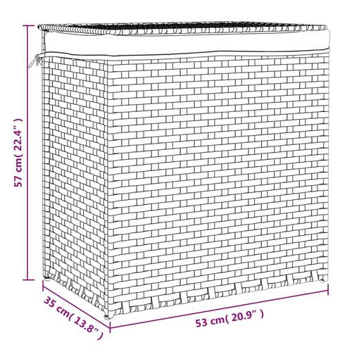 Vasketøjskurv med 2 sektioner 53x35x57 cm polyrattan grå
