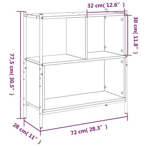 Bogreol 72x28x77,5 cm konstrueret træ røget egetræsfarve