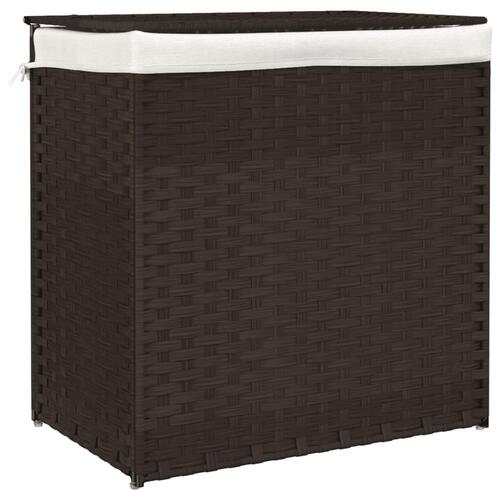 Vasketøjskurv med 2 sektioner 53x35x57 cm polyrattan mørkebrun