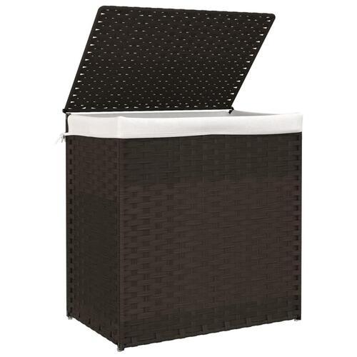 Vasketøjskurv med 2 sektioner 53x35x57 cm polyrattan mørkebrun