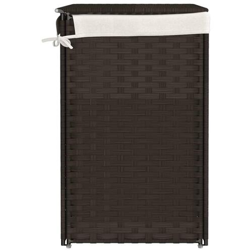 Vasketøjskurv med 2 sektioner 53x35x57 cm polyrattan mørkebrun