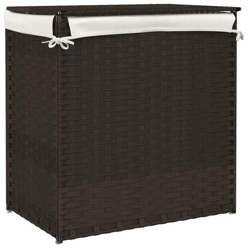 Vasketøjskurv med 2 sektioner 53x35x57 cm polyrattan mørkebrun