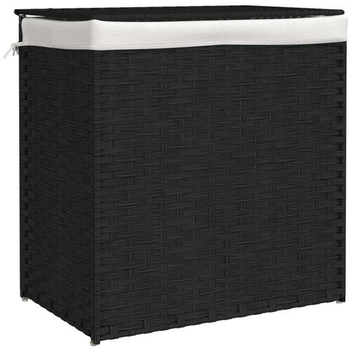 Vasketøjskurv med 2 sektioner 53x35x57 cm polyrattan sort