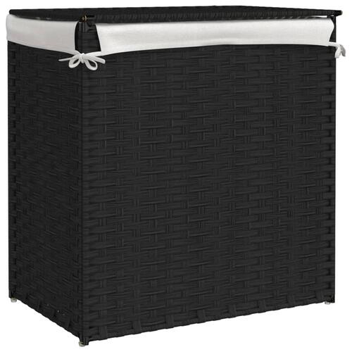 Vasketøjskurv med 2 sektioner 53x35x57 cm polyrattan sort