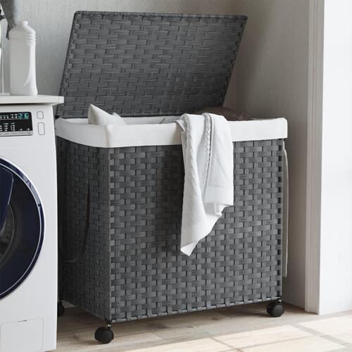 Vasketøjskurv med hjul 60x35x60,5 cm rattan grå