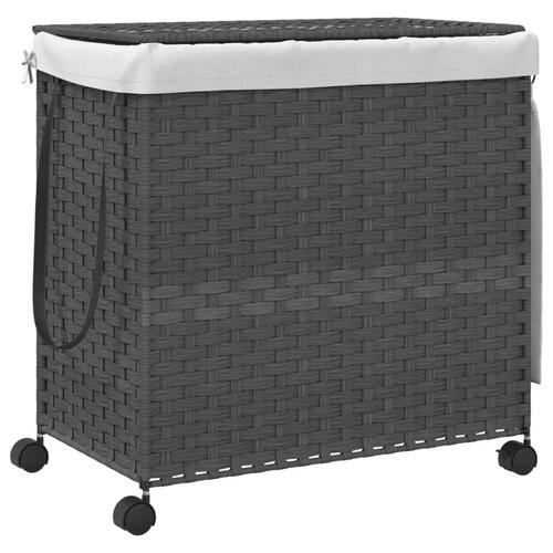 Vasketøjskurv med hjul 60x35x60,5 cm rattan grå