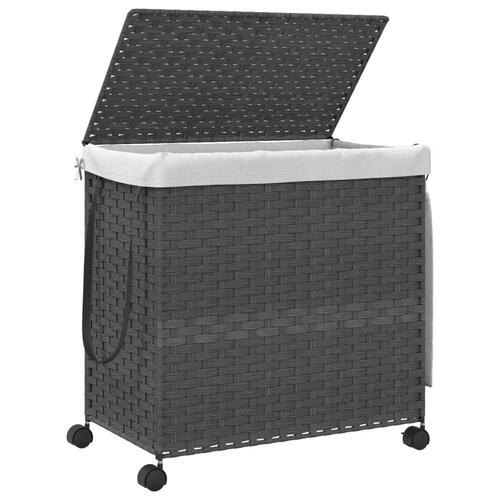 Vasketøjskurv med hjul 60x35x60,5 cm rattan grå