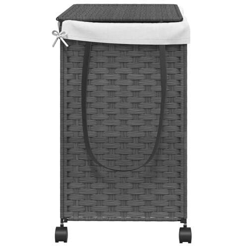 Vasketøjskurv med hjul 60x35x60,5 cm rattan grå