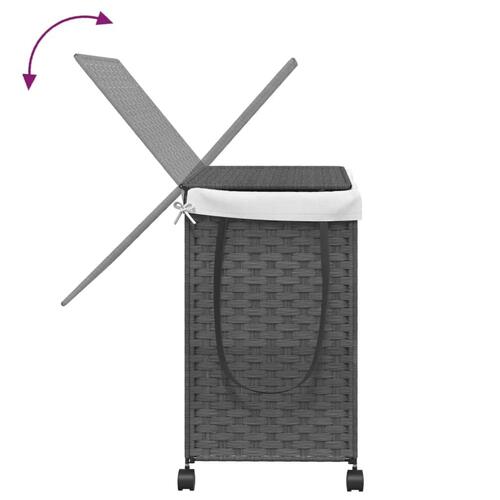Vasketøjskurv med hjul 60x35x60,5 cm rattan grå