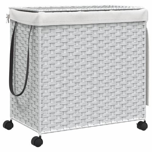 Vasketøjskurv med hjul 60x35x60,5 cm rattan hvid