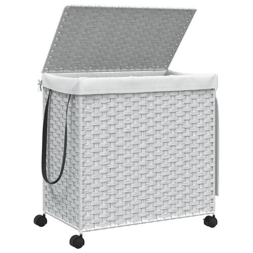 Vasketøjskurv med hjul 60x35x60,5 cm rattan hvid