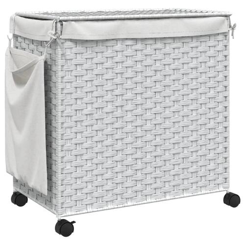 Vasketøjskurv med hjul 60x35x60,5 cm rattan hvid