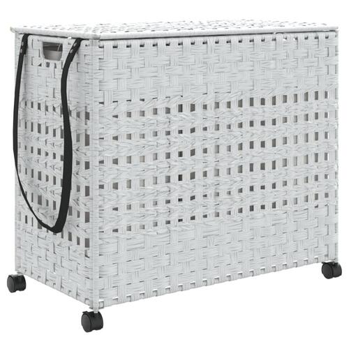 Vasketøjskurv med hjul 66x35x60 cm rattan hvid