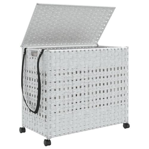 Vasketøjskurv med hjul 66x35x60 cm rattan hvid