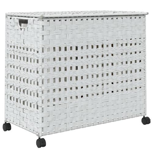Vasketøjskurv med hjul 66x35x60 cm rattan hvid
