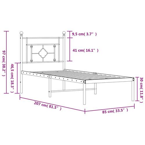Sengeramme med sengegavl 80x200 cm metal sort