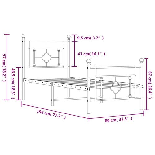 Sengeramme med sengegavl og fodgærde 75x190 cm metal sort