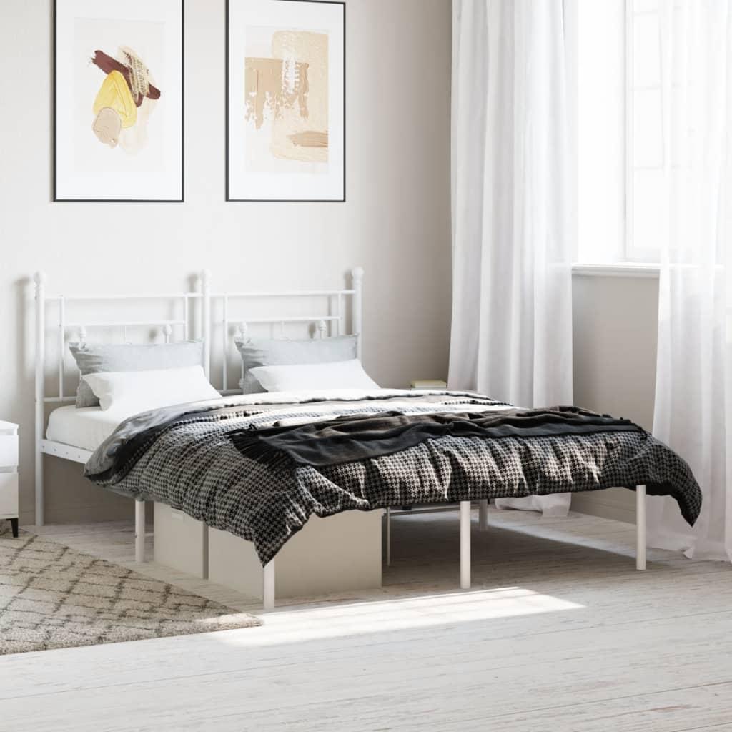 Sengeramme med sengegavl 135x190 cm metal hvid billede
