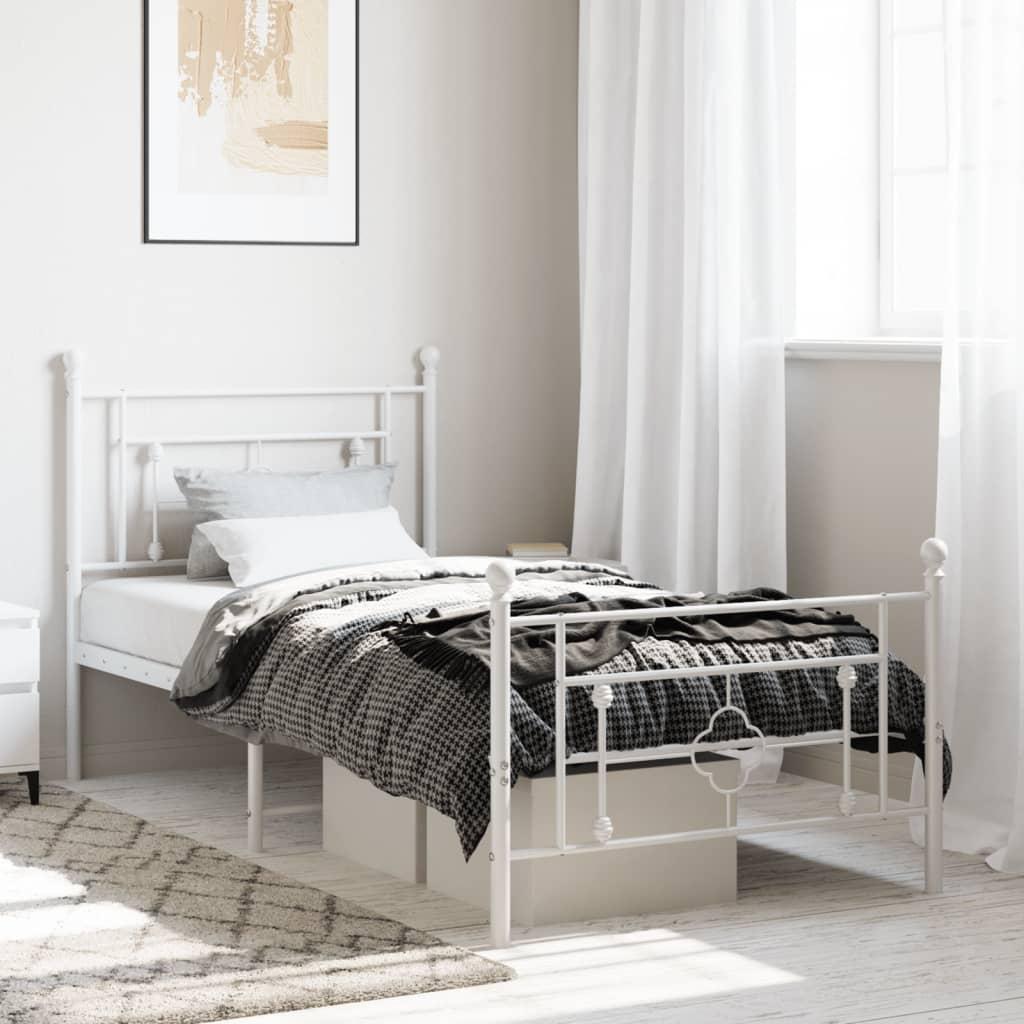 Sengeramme med sengegavl og fodgærde 100x200 cm metal hvid